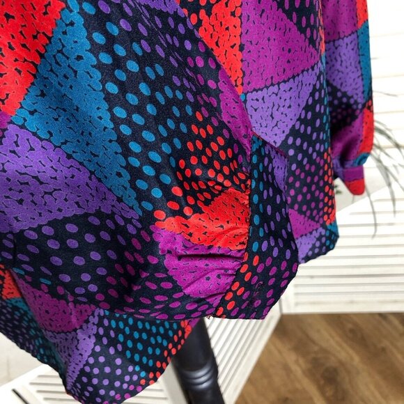 Vintage 80s 90s Blouse Geometric Print Multicolor Size Medium - Picture 8 of 11